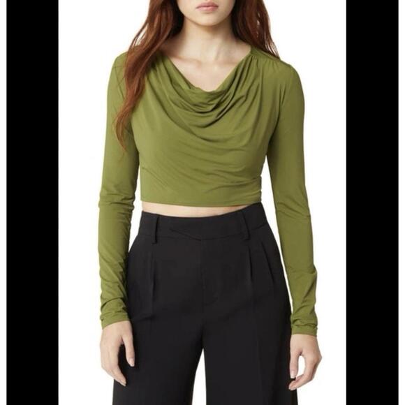 Open Edit Tops - NWT Open Edit Nordstrom Cowl Neck Long Sleeve Crop Top Olive Green XL